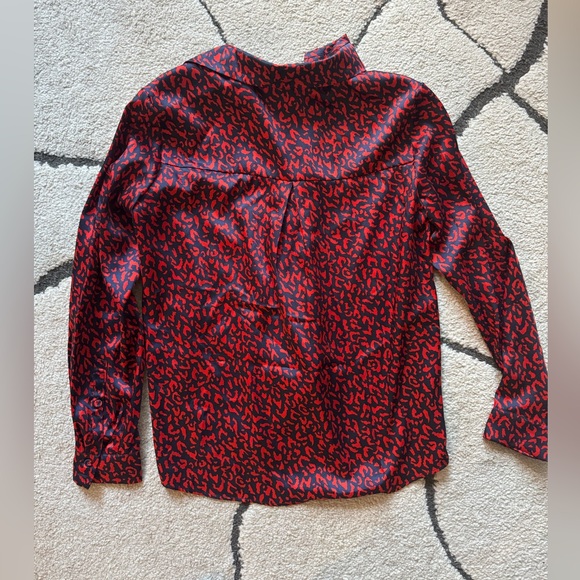 Tara Jarmon Red & Navy Leopard Print Top - Picture 3 of 6